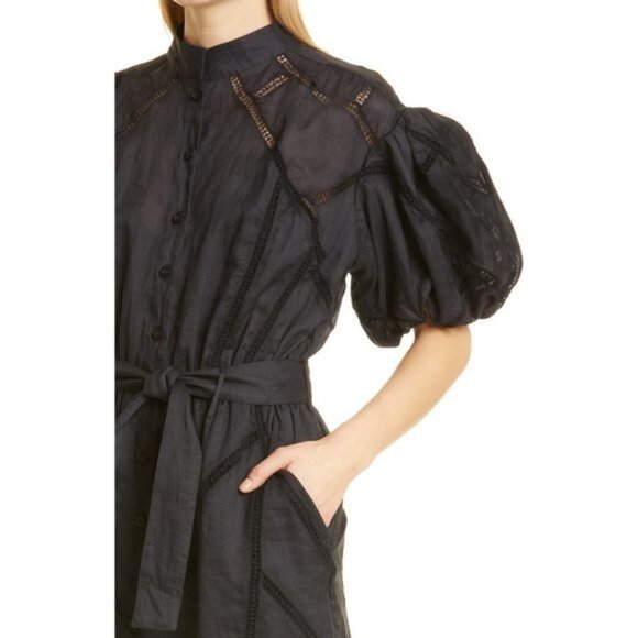 NWOT FRAME black inset Lace Puff Sleeve Minidress size S - Picture 2 of 12